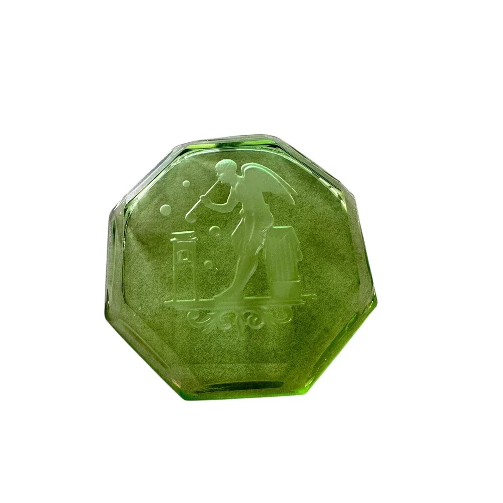 Art Deco Curt Schlevogt Green Glass Intaglio  Mini Plate, Ingrid Bohemian Coll.